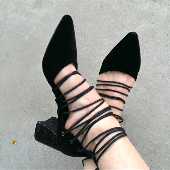 New Black Sparkly Velvet Glitter Strappy Bling Heels - Picture 4 of 5